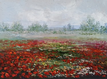 Schilderij getiteld "Poppy field" door Natalia Cherepovich, Origineel Kunstwerk, Olie