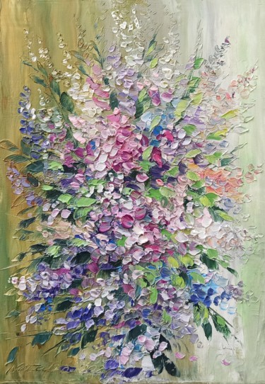Pittura intitolato "Lilac bouquet" da Natalia Cherepovich, Opera d'arte originale, Olio