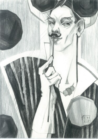 Rysunek zatytułowany „Moustache” autorstwa Natasha Ermolaeva, Oryginalna praca, Grafit