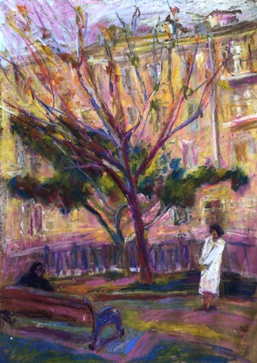 Drawing titled "The boulevard" by Natasha Kiryushkina, Original Artwork, Pastel