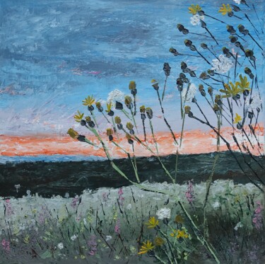 Pittura intitolato "Sunset on the field" da Natasha Korenek, Opera d'arte originale, Olio