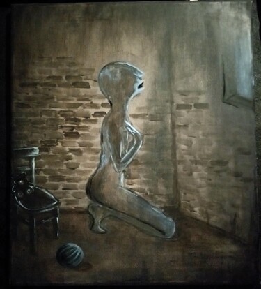 Painting titled "Agoraphobia" by Natasha Orlova, Original Artwork, Acrylic Mounted on Wood Stretcher frame