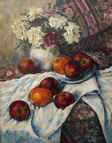 Peinture intitulée "Still life with ros…" par Shtainfeld-Borovkov Nataly, Œuvre d'art originale, Huile