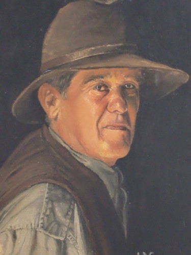 Peinture intitulée "l'homme au chapeau" par Nathalie De Courrèges, Œuvre d'art originale, Huile