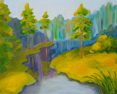 Painting titled "Pine Forest Oil Pai…" by Natelly Gree, Original Artwork, Oil