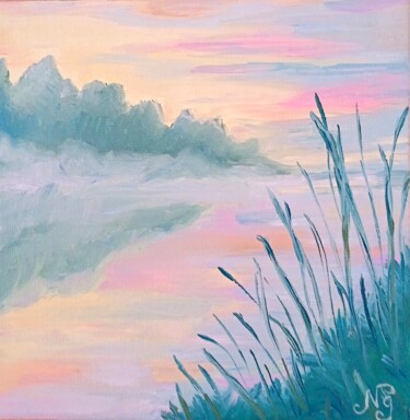 Painting titled "Foggy Seascape Oil…" by Natelly Gree, Original Artwork, Oil