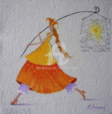 Painting titled "Lampion" by Nathalie Armand, Original Artwork, Oil