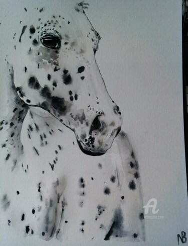 Peinture intitulée "cheval dalmatien" par Nathalie Bernad, Œuvre d'art originale, Aquarelle