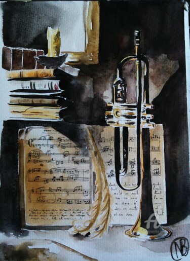 Peinture intitulée "trompette" par Nathalie Bernad, Œuvre d'art originale, Aquarelle