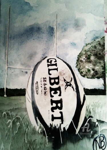 Malerei mit dem Titel "rugby I" von Nathalie Bernad, Original-Kunstwerk, Aquarell