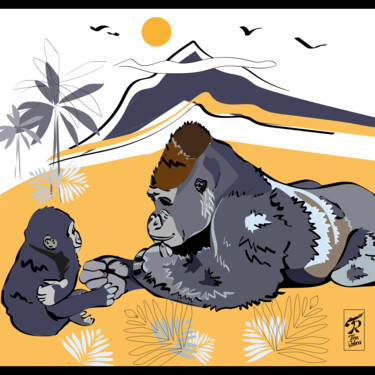Arte digitale intitolato "Gorille songeur, mo…" da Nathalie Bourré (TinaRebou), Opera d'arte originale, Lavoro digitale 2D M…