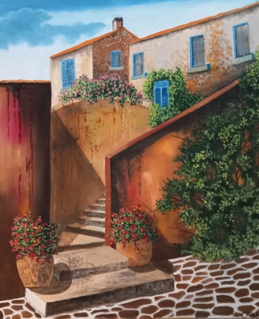 Pintura intitulada "L'entrée d'une mais…" por Nathalie Choury, Obras de arte originais, Óleo Montado em Armação em madeira