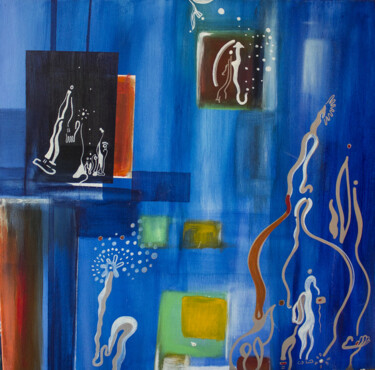 Картина под названием "Desires in a Box" - Nathalie Gribinski, Подлинное произведение искусства, Масло Установлен на Деревян…