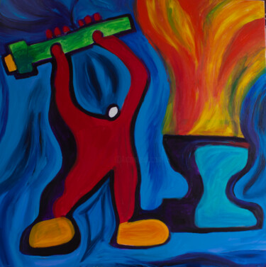 Painting titled "The Blacksmith" by Nathalie Gribinski, Original Artwork, Acrylic Mounted on Wood Stretcher frame