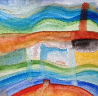 Ζωγραφική με τίτλο "Rainbow Wave" από Nathalie Gribinski, Αυθεντικά έργα τέχνης, Ακουαρέλα