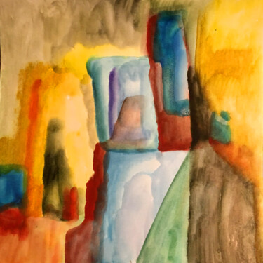 Painting titled "Bluewarm" by Nathalie Gribinski, Original Artwork, Watercolor