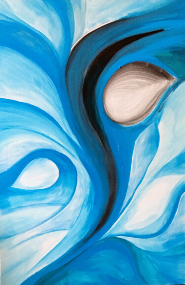 绘画 标题为“Blue Flower” 由Nathalie Gribinski, 原创艺术品, 丙烯 安装在木质担架架上