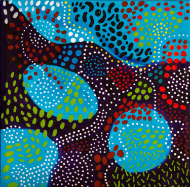 Painting titled "Dotted Circles" by Nathalie Gribinski, Original Artwork, Marker Mounted on Wood Stretcher frame