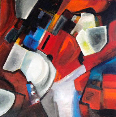 Картина под названием "Orange Loft" - Nathalie Gribinski, Подлинное произведение искусства, Акрил Установлен на Деревянная р…