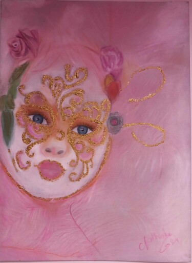 Desenho intitulada "Masque Vénitien" por Nathalie Guidi, Obras de arte originais, Pastel