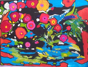 Pintura titulada "Expérimentale  flor…" por Nathalie Jasseny, Obra de arte original, Acrílico