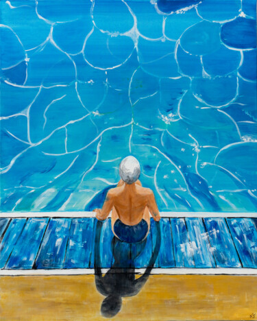 Malerei mit dem Titel "Bleu Piscine" von Nathalie Joulin, Original-Kunstwerk, Acryl Auf Keilrahmen aus Holz montiert