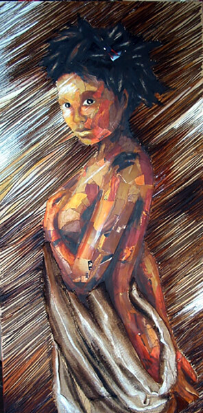 Malerei mit dem Titel "Les roseaux" von Nathalie Lemaitre, Original-Kunstwerk, Öl Auf Keilrahmen aus Holz montiert