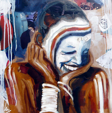 Schilderij getiteld "La joie (Série peti…" door Nathalie Lemaitre, Origineel Kunstwerk, Olie Gemonteerd op Frame voor houten…