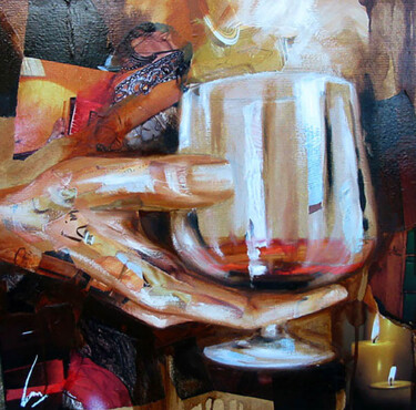 Pintura titulada "Dégustation N°4" por Nathalie Lemaitre, Obra de arte original, Oleo Montado en Bastidor de camilla de made…
