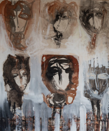 Peinture intitulée "Les Têtes (2012)" par Nathalie Portejoie, Œuvre d'art originale