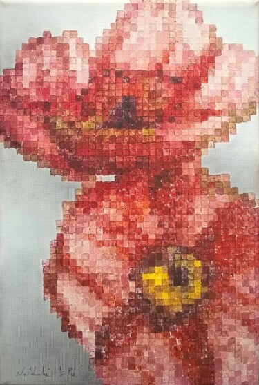 Pintura intitulada "10- Pixels flowers" por Nathalie Si Pié, Obras de arte originais, Acrílico