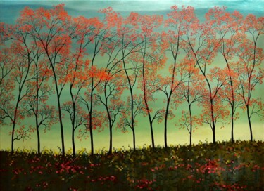 绘画 标题为“Row of red trees/Ra…” 由Nathalie Si Pié, 原创艺术品, 油 安装在木质担架架上