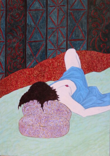 Schilderij getiteld "Nu allongé" door Nathalie Sorroche, Origineel Kunstwerk, Olie
