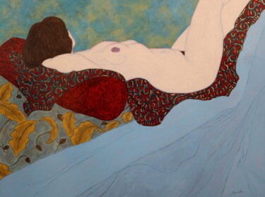 Pittura intitolato "Nu allongé sur le c…" da Nathalie Sorroche, Opera d'arte originale, Olio