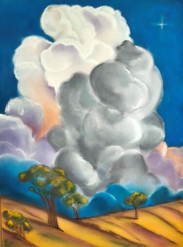 Painting titled "Nuages" by Nathalie Venant, Original Artwork, Pastel Mounted on Other rigid panel