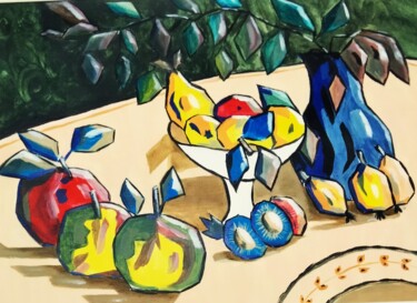 Painting titled "COUPE DE FRUITS" by Nathalie Venant, Original Artwork, Acrylic Mounted on Other rigid panel