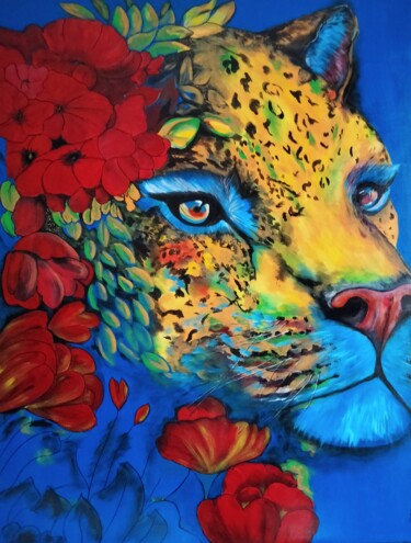 Peinture intitulée "Jungle Bleu" par Nathalie Venant, Œuvre d'art originale, Acrylique Monté sur Châssis en bois