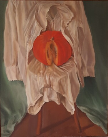 Pintura intitulada "La Citrouille" por Nathalie Gautier, Obras de arte originais, Óleo Montado em Armação em madeira