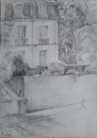 Desenho intitulada "La belle maison de…" por Nathalie Gautier, Obras de arte originais, Lápis