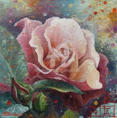Malarstwo zatytułowany „Bouton de rose” autorstwa Nathalie Pouillault Boyaval, Oryginalna praca, Olej