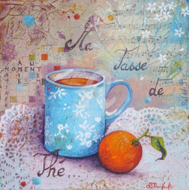 Peinture intitulée "Ma tasse de Thé" par Nathalie Pouillault Boyaval, Œuvre d'art originale