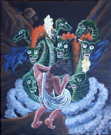 Peinture intitulée "Combat de Zeus et T…" par Nathalitay, Œuvre d'art originale, Autre