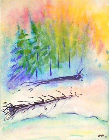 Schilderij getiteld "Fallen Trees" door Nathaniel Whynott, Origineel Kunstwerk, Gouache