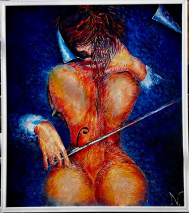 Peinture intitulée "Lady cello" par Natia Vardosanidze (NV), Œuvre d'art originale, Huile