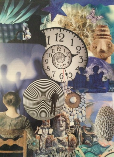 Collagen mit dem Titel "Histoire de temps" von Nathalie Vanlaer, Original-Kunstwerk, Collagen