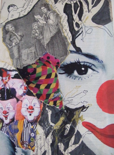 Collages titulada "têtes de clowns" por Nathalie Vanlaer, Obra de arte original, Collages