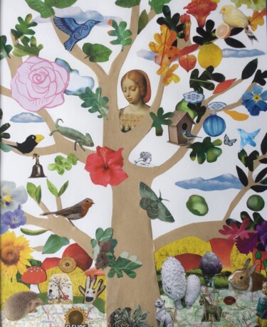 Colagens intitulada "L'arbre magique" por Nathalie Vanlaer, Obras de arte originais, Colagens