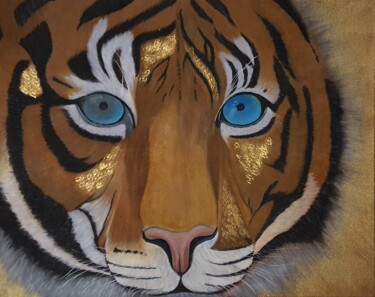 Painting titled "Le tigre" by Nausicaa Scheidt, Original Artwork, Acrylic Mounted on Wood Stretcher frame
