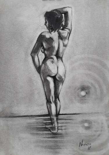 Tekening getiteld "Study of a Nudo" door Franco Navarro, Origineel Kunstwerk, Houtskool