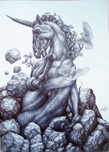 Drawing titled "El Olor Acre de la…" by Nazabal, Original Artwork, Ballpoint pen